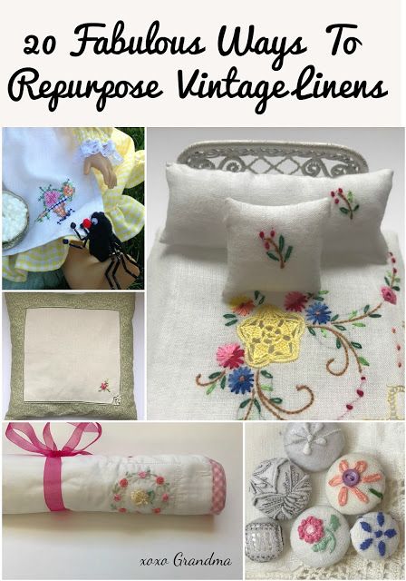 Repurpose Embroidered Linens, Antique Linens Repurposed, Old Linens Repurposed, Vintage Embroidery Repurposed, Vintage Linens Repurposed Projects, Pillowcase Crafts, Repurposed Embroidery, Handkerchief Ideas, Repurposed Linens