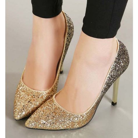 Women's Golden Glitter Shoes Pointed Toe Stiletto Heels Wedding Shoes for Party, Wedding | FSJ Golden Heels Wedding, Valentino Wedding Shoes, Golden Heels, Cowgirl Boots Wedding, Shoes For Party, Glitter Wedding Shoes, Colorful Wedding Shoes, Heels Wedding Shoes, Glitter High Heels