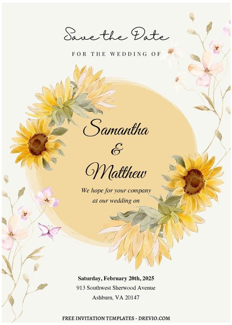 (Free Editable PDF) Striking Serene Sunflower Wedding Invitation Templates | Download Hundreds FREE PRINTABLE Birthday Invitation Templates Whimsical Words, Sunflower Wedding Invitation Template, Sunflower Invitations, Gender Reveal Announcement, Free Wedding Invitation Templates, Free Wedding Invitations, Sunflower Wedding Invitations, Free Printable Birthday Invitations, Free Invitation Templates