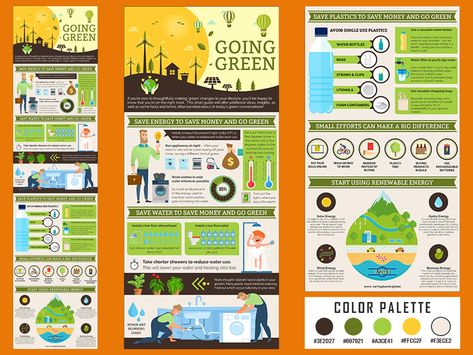 Going Green Infographic Design by Hristo Butchvarov on Dribbble Green Infographic Design, Creative Infographic Design Layout, Green Infographic, Dump Acc, Book Infographic, Green Jobs, Research Poster, Adobe Illustrator Graphic Design, Infographic Design Layout