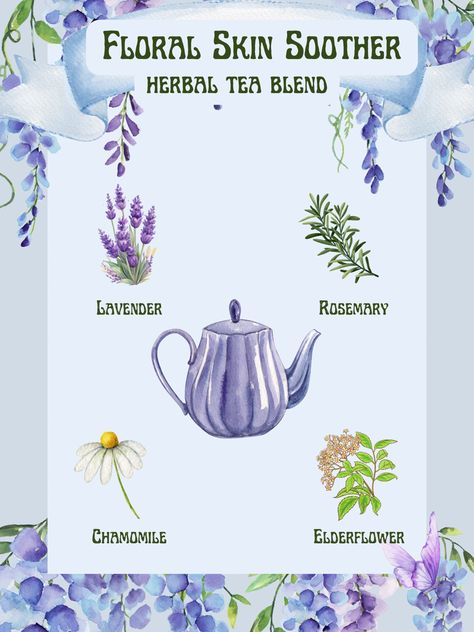 Herbal Tea Infusion with Chamolie, ElderFlower, Rosemary, Lavender, Blend to Sooth your Skin. Mocktail Tea, Healthy Drinks, Organic Blend. Elderflower Tea, Tea Infusion, Rosemary Lavender, Herbal Tea Blends, Tea Infuser, Tea Blends, Herbal Tea, Mocktails, Healthy Drinks