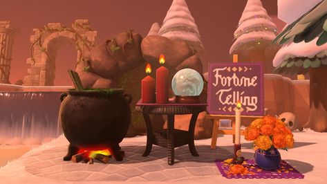 Acnh Witch Stall, Fortune Teller Acnh, Animal Crossing Fortune Teller Stall, Acnh Fortune Teller Stall, Acnh Fortune Teller, Acnh Halloween, Fortune Tellers, Acnh Inspo, Island Ideas