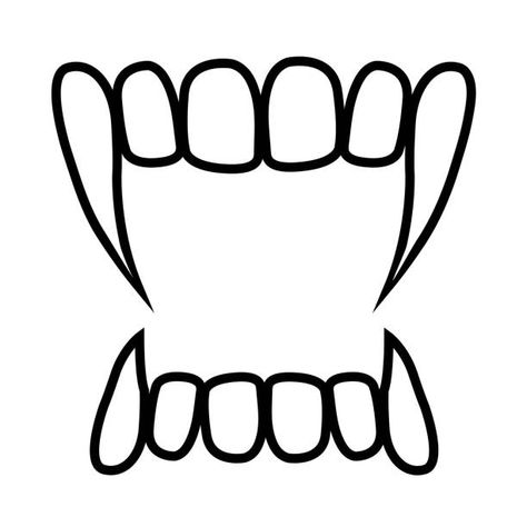 Fangs Sketch, Fangs Illustration, Vampire Teeth Drawing, Tooth Template, Vampire Cartoon, Spooky Tooth, Teeth Illustration, Teeth Drawing, Tooth Icon