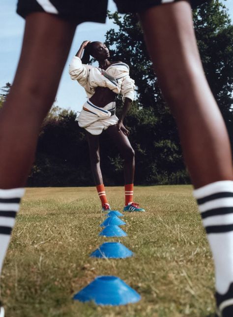 'Play On' by Campbell Addy Vogue US and UK November 2022 — Anne of Carversville Female Athlete Photography, Clothing Commercial, Sportswear Editorial, Maty Fall, Skate Shoot, Football Hooligan, Football Photoshoot, Soccer Shoot, Gucci Campaign