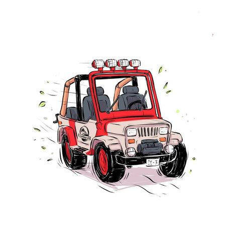 Mwuahhhhhhhh #jurassicpark #jeep #movie Jeep Illustration, Jeep Drawing, Derek Laufman, Jurassic Park Jeep, Safari Jeep, Cool Jeeps, Character References, Dinosaur Art, Art Drawings Sketches Creative