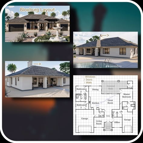 Bloxburg Home Layout 1 Story Big, One Story Bloxburg House Layout, One Story Bloxburg House, Bloxburg Blueprints, Bloxburg House Layouts 1 Story, Bloxburg Home Layout, Bloxburg Homes, Bloxburg Layout, Building Hacks