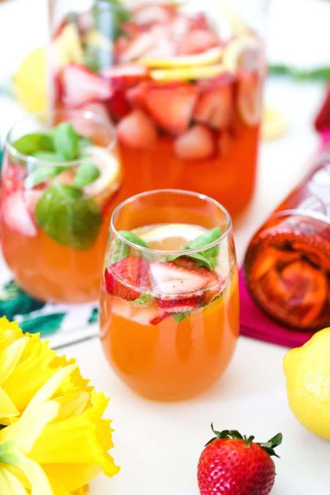 Lemonade Sangria Recipe, Lemonade Sangria, Waffle Sliders, Strawberry Basil Lemonade, Breakfast Nachos, Sangria Ingredients, Basil Lemonade, Strawberry Basil, Breakfast Hashbrowns