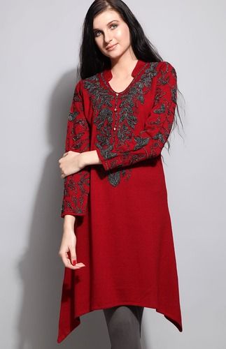 15 Latest and Stylish Woolen Kurti Designs For Women Woollen Kurta Designs Women, Woollen Kurti Designs Latest, Woolen Kurta Designs Women, Woolen Suits Design Winter, High Neck Kurti Design, Pleated Kurti Designs, High Neck Kurti, Woollen Dresses, Woolen Kurti