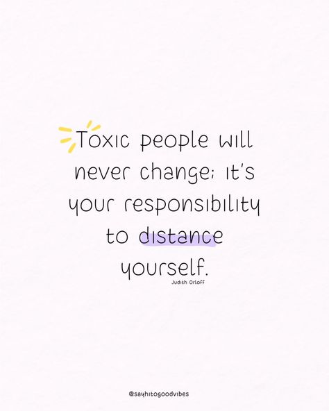 Protect your peace by distancing yourself from toxic people. Your well-being is worth more than their negativity. 🚶‍♂️🌟 📘 Quote from "The Empath’s Survival Guide" by Judith Orloff. #Boundaries #SelfCare #PersonalGrowth #Inspiration #Motivation #MentalHealth #PositiveThinking #Resilience #ToxicRelationships #Empowerment #PeaceOfMind Distance Yourself From Negativity, Leave Toxic People Quotes, How To Distance Yourself From People, Quotes For Toxic People, Boundaries Quotes Toxic People, Protect Your Peace Quotes, Quotes About Toxic People, Quotes Toxic People, Judith Orloff