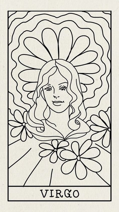 Line Art Wallpaper Aesthetic, Virgo Tarot Card, Star Sign Art, Virgo Zodiac Sign, Mobile Phone Wallpaper, Tooling Patterns, Doodle Design, Doodle Designs, Virgo Zodiac