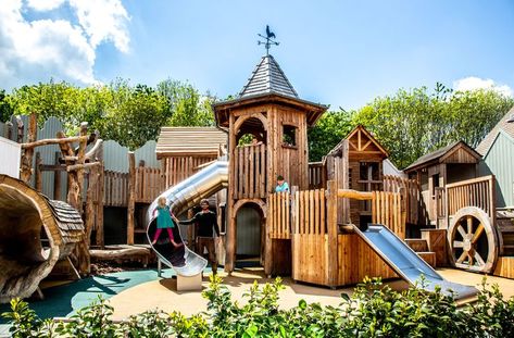 Playground Equipment For Schools, Play Village, Village Backdrop, Oxfordshire Countryside, Bicester Village, School Playground Equipment, Wooden Playground, Natural Play, Natural Playground