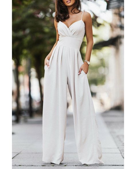 Beige Spaghetti Straps Pleated High Waist Wide Leg Jumpsuit #ClothingSale #WomensWardrobe #DesignerDeals #FashionistaFaves #FashionOnABudget #FashionableFinds #StylishSavings #OutletShopping #ChicDeals #ClearanceSale Beige Jumpsuit, High Waist Jumpsuit, Pleated Jumpsuit, Jumpsuit Chic, Wide Leg Jumpsuit, Jumpsuits For Women, Spaghetti Strap, Jumpsuit Romper, Spaghetti