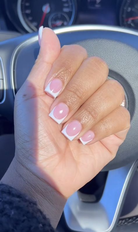 Real Nails With Acrylic Overlay, Short Square Junk Nails, Shorties Nails Square French Tip White, Short Nail Inspo French Tip, French Tip Overlay Nails, Short French Square Nails, White Short French Tip Nails, Cute Overlay Nails, White French Tip Short