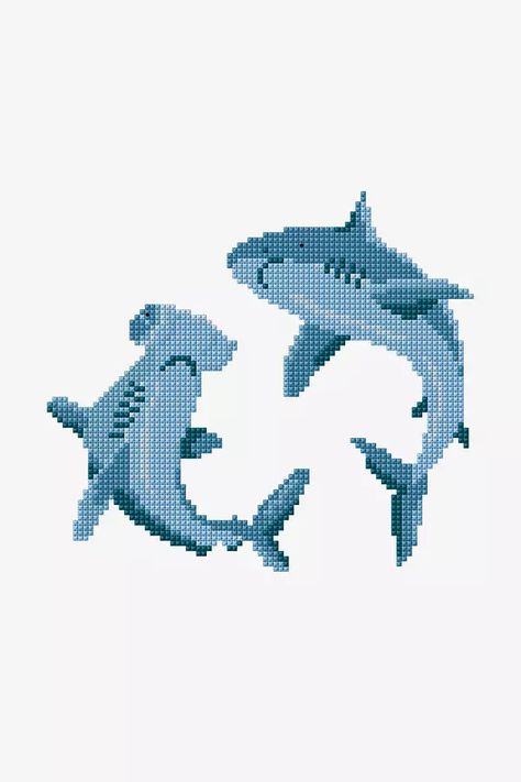 Patterns - Cross Stitch - DMC Whale Shark Cross Stitch, Shark Cross Stitch, Shark Diy, Shark Things, Rope Cross, Pixel Grid, Tapestry Ideas, Small Shark, Needle Point