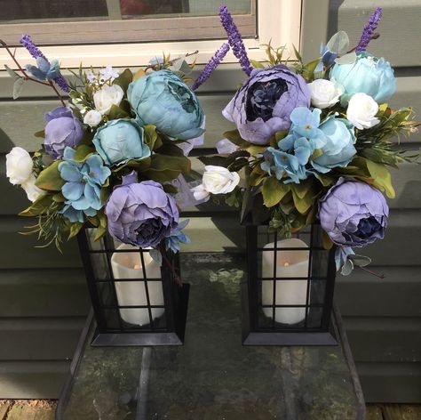 Teal Lavender Wedding, Lavender And Teal Wedding, Lantern Styling, Blue And Lavender Wedding, Small Wedding Centerpieces, Teal And Lavender, Periwinkle Wedding, Light Purple Wedding, Purple Wedding Centerpieces