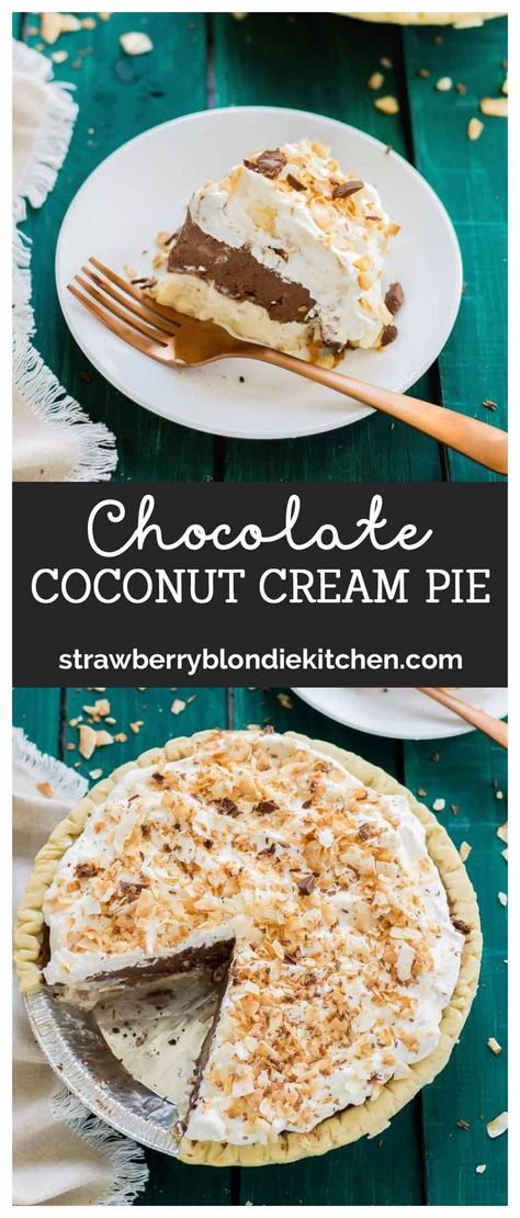 Chocolate Coconut Cream Pie, Strawberry Blondie, Coconut Pie, Chocolate Cream Pie, Healthy Christmas, Coconut Cream Pie, Perfect Pies, Coconut Recipes, Delicious Pies