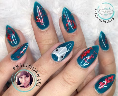 Shark Nail Art, Shark Nails, Gel Summer Nails, Summer Beach Nails, Pop Art Nails, Summer Nails Beach, Claw Nails, Cute Nail Art Designs, Summery Nails