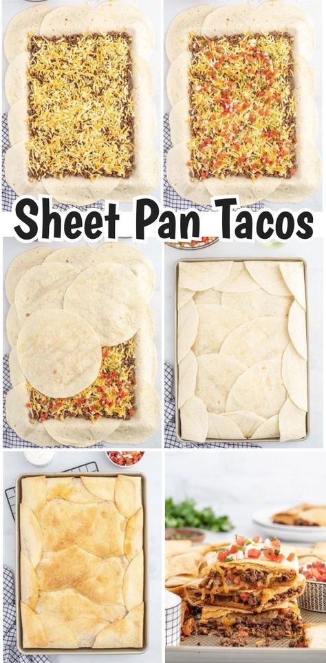 Tortilla Taco Bake, Sheet Pan Tacos, Taco Casserole With Tortillas, Pan Tacos, Easy Taco Bake, Taco Dinner Recipes, Soft Tacos Recipes, Beef Taco Casserole, Oven Tacos