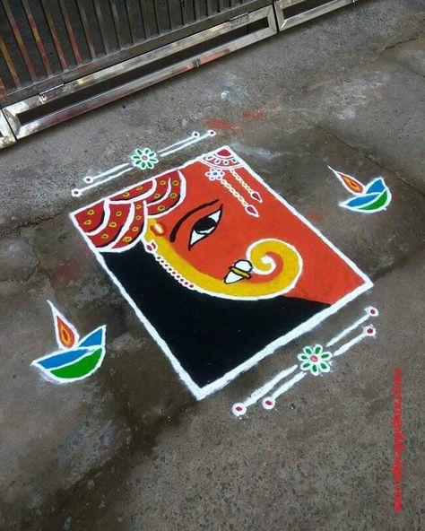 Agiyarash Rangoli, Baby Card Quotes, Ganesha Rangoli, Designs Rangoli, Rangoli Designs Simple Diwali, Latest Rangoli, Rangoli Side Designs, Festival Rangoli, Rangoli Art