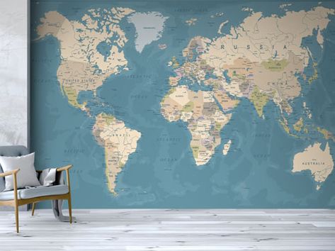 Wallpaper Walls Bedroom, World Map Mural, Map Wall Mural, Map Murals, World Map Wallpaper, Dark Green Background, Map Wallpaper, World Map Wall, Wall Maps