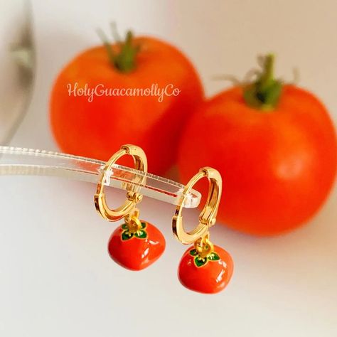 Wholesale Dainty Tomato Huggie Earrings for your store - Faire Tomato Earrings, Petite Earrings, Dainty Hoop Earrings, Funky Earrings, Fall Earrings, Funky Jewelry, Jewelry Lookbook, Watches Women Fashion, Huggie Earrings