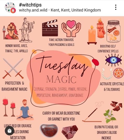 Tuesday Magickal Correspondences, Tuesday Witchcraft, Tuesday Rituals, Weekday Magick, Tuesday Witch, Tuesday Magick, Tuesday Magic, Daily Magic, Witch Rituals