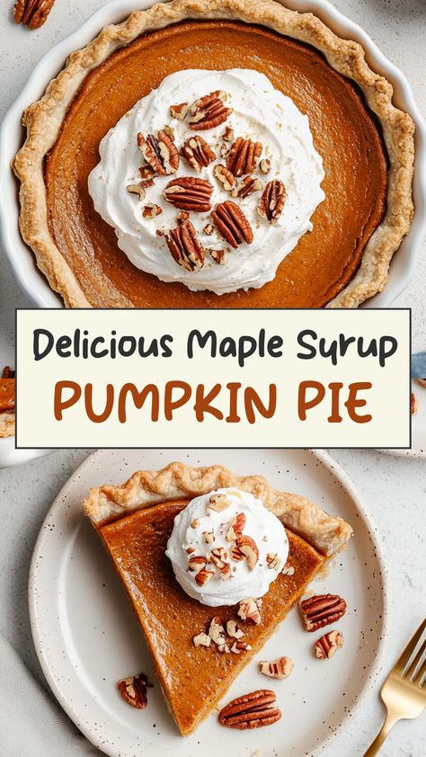 Indulge in the perfect fall dessert with our delectable maple syrup pumpkin pie recipe. This classic treat features a rich and creamy pumpkin filling infused with the sweet essence of maple syrup. Baked to golden perfection in a flaky crust, each slice delivers a harmonious blend of warm spices and natural sweetness. Whether you're hosting a festive gathering or simply craving a seasonal delight, this maple syrup pumpkin pie is sure to impress your taste buds. Pumpkin Pie Maple Syrup, Pumpkin Pie Made With Maple Syrup, Pumpkin Pie With Maple Syrup, Pumpkin Spice Pie Recipes, Pumpkin Pie Puree Recipes, Pumpkin Pie Recipe With Maple Syrup, Amish Pumpkin Pie, Sweet Pumpkin Pie Recipe, Pumpkin Pie Filling Recipe Desserts