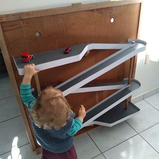 Toy Car Track : 10 Steps (with Pictures) - Instructables Wall Mounted Car Track, Car Track Diy, Organization Kitchen Ideas, Organization Ideas Kitchen, Kitchen Organization Ideas, Toy Garage, Car Ramps, Wooden Poles, Space Storage