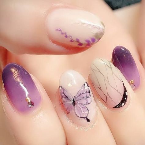 Shinobu Nails, Cute Simple Nails, Anime Nails, Gel Nails Diy, Short Nails Art, Really Cute Nails, Kawaii Nails, Nails Desing, Pretty Acrylic Nails