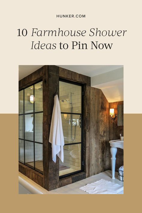 Cottage Style Walk In Showers, Farmhouse Shower Door Ideas, Walk In Shower Ideas Farmhouse, Marble Walk In Shower Ideas Farmhouse, Non Glass Shower Ideas, Farmhouse Master Bath Ideas Walk In Showers, Master Bath With Plants, Rustic Master Shower Ideas, Farmhouse Bathroom Walk In Shower Ideas