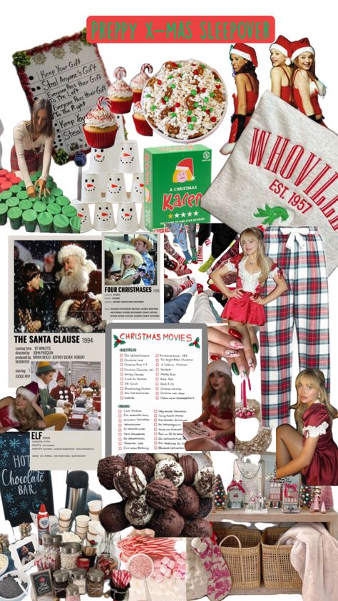 Preppy Christmas sleepover idea Christmas Sleepover, Preppy Christmas, Christmas Movies, Santa Claus, Merry Christmas, Christmas, Gifts