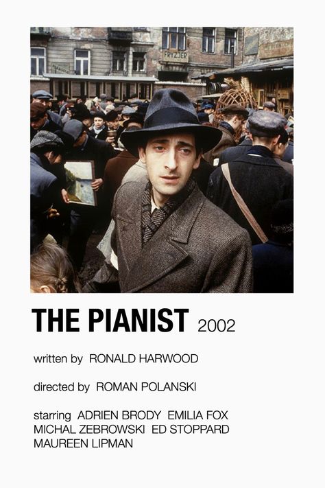 alternative movie posters // the pianist (2002) Pianist Movie Poster, The Pianist Movie, The Pianist, Classic Films Posters, Posters Minimalist, The Truman Show, Adrien Brody, Iconic Movie Posters, Movie Card