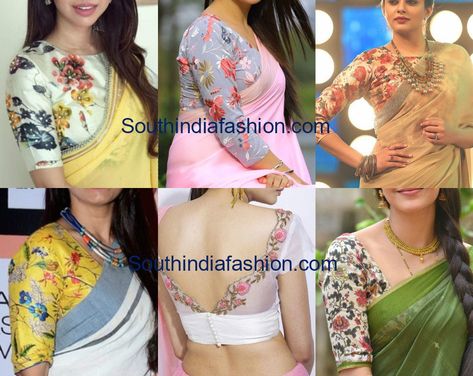 Floral Blouses With Plain Sarees- Spring In Winter | Floral blouse designs, Floral blouses saree, Plain saree Blouse With Plain Saree, Print Blouse Design, Floral Blouse Designs, Blouse Neckline, Plain Sarees, Floral Blouses, Netted Blouse Designs, Blouse Necklines, Blouse Designs Catalogue