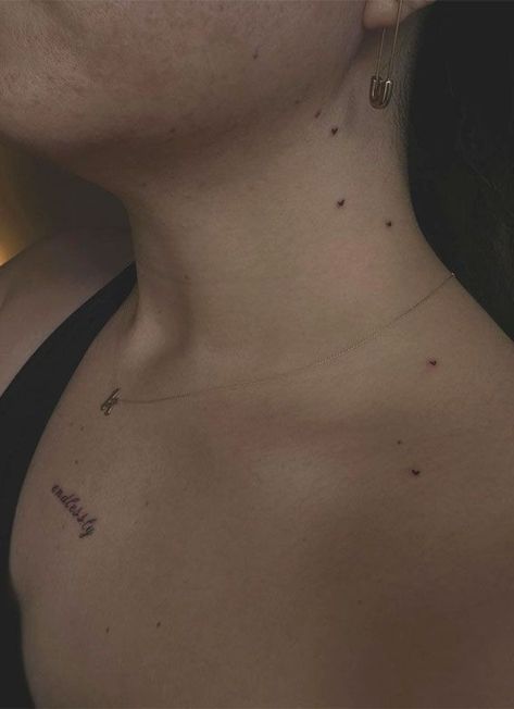 Tiny Heart Neck Tattoo, Small Heart Neck Tattoo, Tiny Heart Freckle Tattoo, Mini Hearts Tattoo, Neck Heart Tattoo, Brown Heart Tattoo, Heart Tattoo Neck, Tiny Neck Tattoos For Women, Tiny Hearts Tattoo