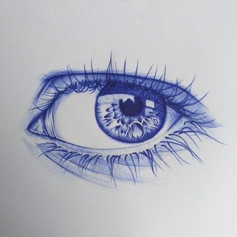 Blue Pen Eye Drawing, Eye Drawing Ballpoint Pen, Blue Biro Pen Art, Art With Blue Pen, Eye Drawing With Pen, Blue Ballpoint Pen Art, Blue Pen Art Simple, Blue Pen Drawing Easy, Pen Eye Sketch