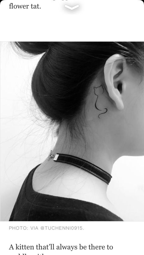 kitty Tattoo Behind Ear, Flower Tat, Line Flower, Cat Tattoo, Ear Tattoo, Future Tattoos, Behind Ear Tattoo, Background Patterns, I Tattoo