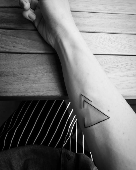 Delta Symbol. Upper (arrow) means progress, moving forward; open delta means opennes to change. Open Triangle Tattoo, Open Delta Tattoo, Progress Symbol, Small Tattoo Designs With Meaning, Delta Tattoo, Vikings Symbols, Delta Symbol, Change Tattoo, Tattoo Designs With Meaning