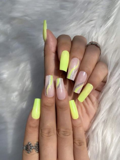 Neon Yellow Nails Designs, Nail Art Vert, Nail Shapes Square, Aqua Nails, Sassy Nails, Nail Tape, Nail Pops, Vibrant Nails, Color Nails