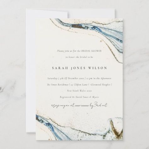 $2.95 | Abstract Watercolor Blue Gold Beach Bridal Shower #blue gold, abstract watercolor, beach sand waves, coastal, modern elegant, simple minimal, nautical, pastel dusky agate fluid ink, whimsical, romantic Beach Bridal Shower Invitations, Beachy Theme, Beachy Wedding, Beach Bridal Showers, Gold Beach, Couples Shower Invitations, Wedding Anniversary Invitations, Wedding Invitation Card Template, Beach Bridal