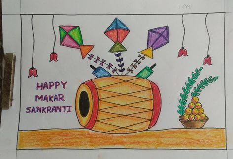 Uttrayan Drawings, Makara Sankranti Drawing, Sankranti Drawing For Kids, Makar Sankranti Drawing, Sankranti Drawing, Diy Healing Balm, Drawing Classes For Kids, Arty Ideas, Kids Art Galleries