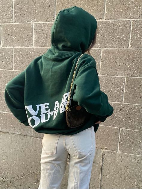 Fall Hoodie Designs, Clothing Brand Instagram Layout, Streetwear Hoodie Design, Green Hoodie Outfit, Forest Green Hoodie, Oversized Hoodie Outfit, Hoodies Aesthetic, Outfit Hoodie, Design Hoodie