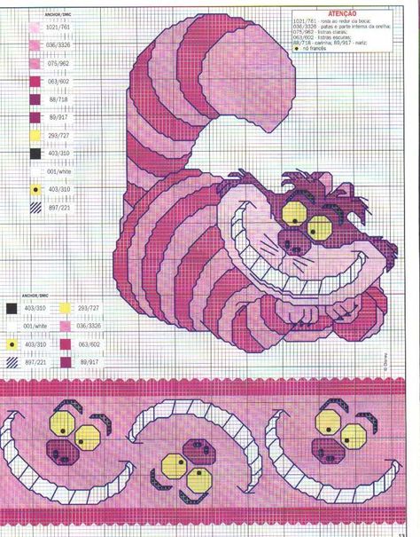 Cheshire Cat Alice In Wonderland Cross Stitch, Vogue Kids, Stitch Character, Disney Cross Stitch Patterns, Cat Cross Stitch Pattern, Stitch Cartoon, Disney Cross Stitch, Cross Stitch Bookmarks, Beaded Cross Stitch