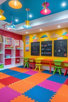 Daycare Decorations, Homeschool Room Design, Daycare Rooms, Daycare Decor, Daycare Design, Preschool Rooms, Modern Classroom, Apple Activities, Toddler Playroom