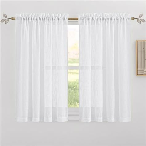 Short White Curtains, White Curtains Bedroom, Short Window Curtains, Light Curtains, Kids Room Curtains, White Linen Curtains, Camper Interior Design, Small Curtains, Linen Design