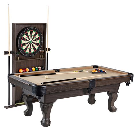 Barrington Billiards 90" Ball and Claw Leg Pool Table with Cue Rack, Dartboard Set, Tan - Walmart.com Dart Board Wall, Hart House, Pool Table Room, Billiards Game, Billiard Pool Table, Cue Rack, Pool Halls, Pool Tables, Big Table