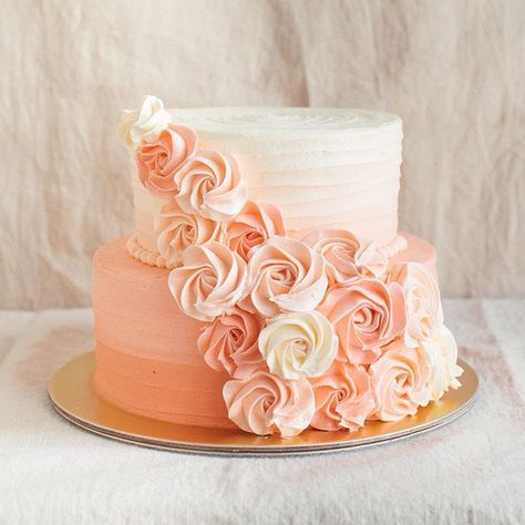 Simple two tier rosette cake 3 Tier Cake Designs, Buttercream Rosette Cake, Double Layer Cake, Color Cake, Two Layer Cakes, Tiered Cakes Birthday, Tiered Cake Design, Sweet 16 Birthday Cake, 2 Tier Cake