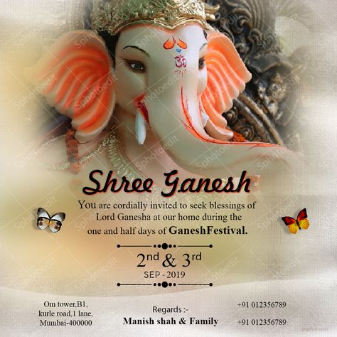 Ganpati Invitation Card, Post Editing, Free Invitation Cards, Invitation Card Maker, Happy Holi Images, Online Invitation Card, Holi Images, Decoration For Ganpati