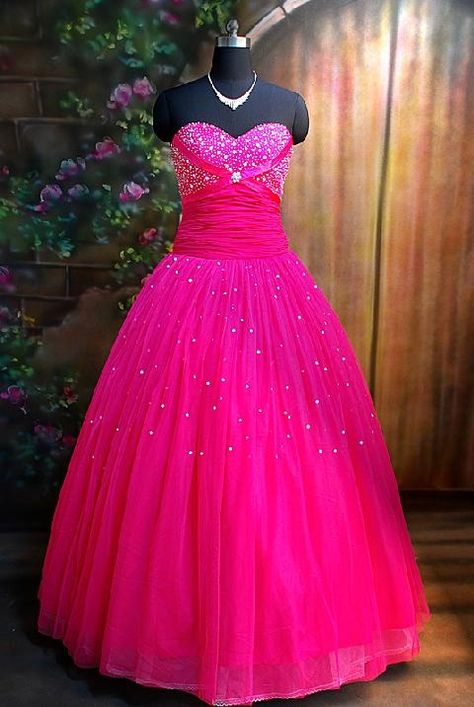 I Heart Wedding Dress: Hot Pink Wedding Dress Pink Tulle Evening Dress, Pink Wedding Gown, Hot Pink Wedding, Prom Dress Ball Gown, Hot Pink Prom Dress, Pink Wedding Gowns, Simple Prom Dress Long, Hot Pink Weddings, Pink Ball Gown