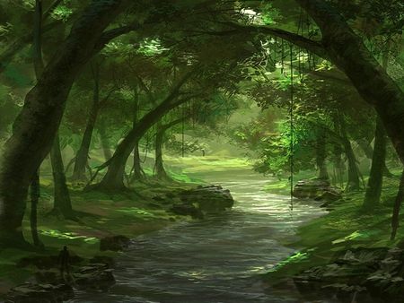 This is just beautiful... Anime Places, River Forest, Forest Background, Forest Illustration, River Art, Forest Road, Fantasy Forest, Fantasy Places, Fantasy Art Landscapes