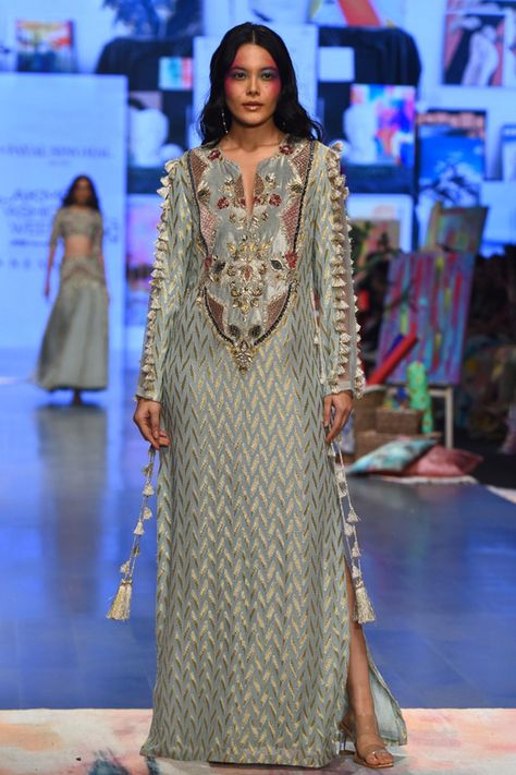 Full Sleeve Maxi Dress, Kaftan For Women, Payal Singhal, Beach Wear Outfits, Draped Dress, Runway Collection, Designer Wear, Powder Blue, Aza Fashion